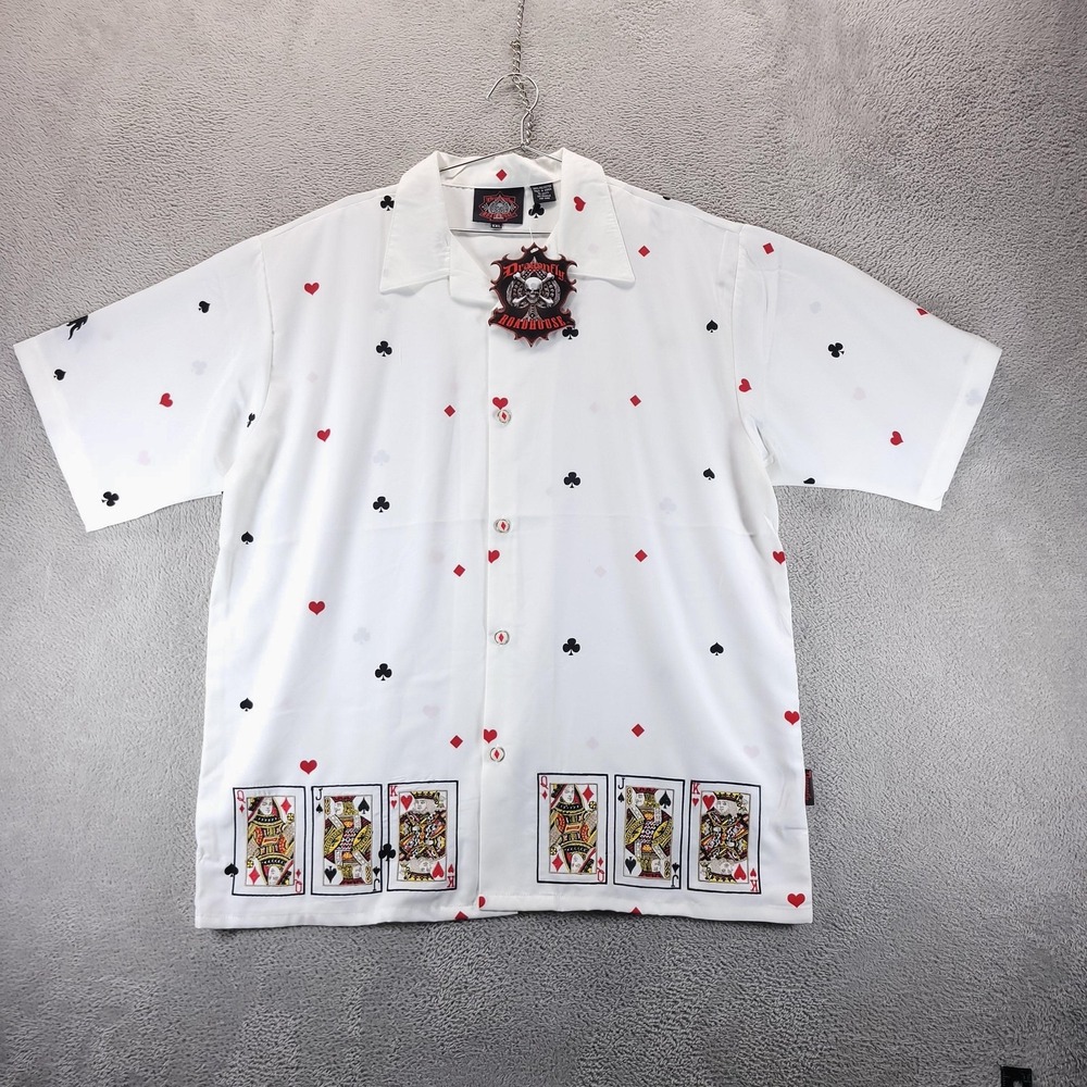 Dragonfly Roadhouse Shirt Mens 2XL White Casino Playing Cards FT 5521 Biker New
